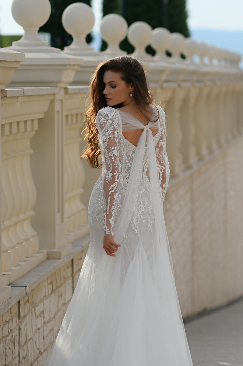 Celeste Grace Glitter Long Sleeve Mermaid Bridal Gown