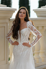 Celeste Grace Glitter Long Sleeve Mermaid Bridal Gown
