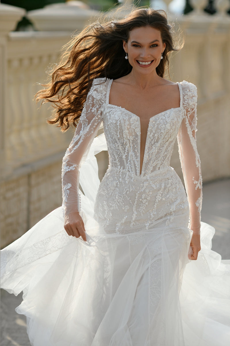 Celeste Grace Glitter Long Sleeve Mermaid Bridal Gown