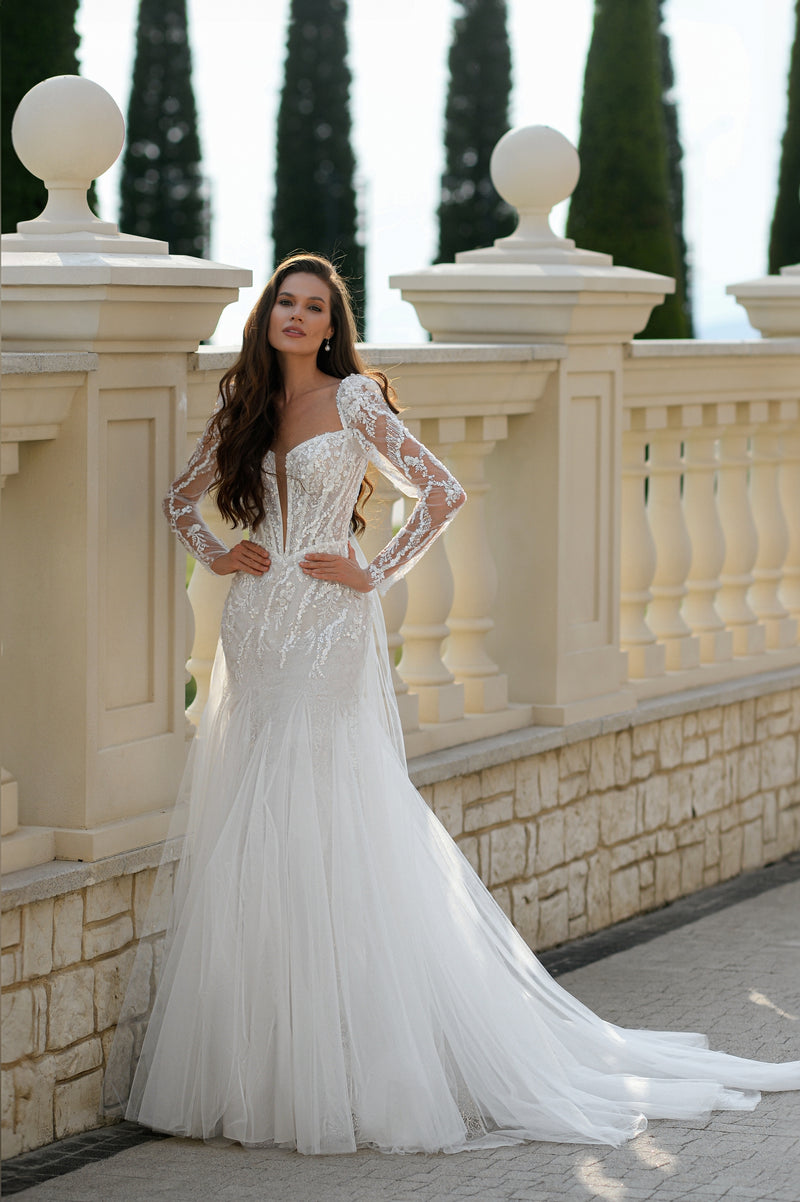 Celeste Grace Glitter Long Sleeve Mermaid Bridal Gown