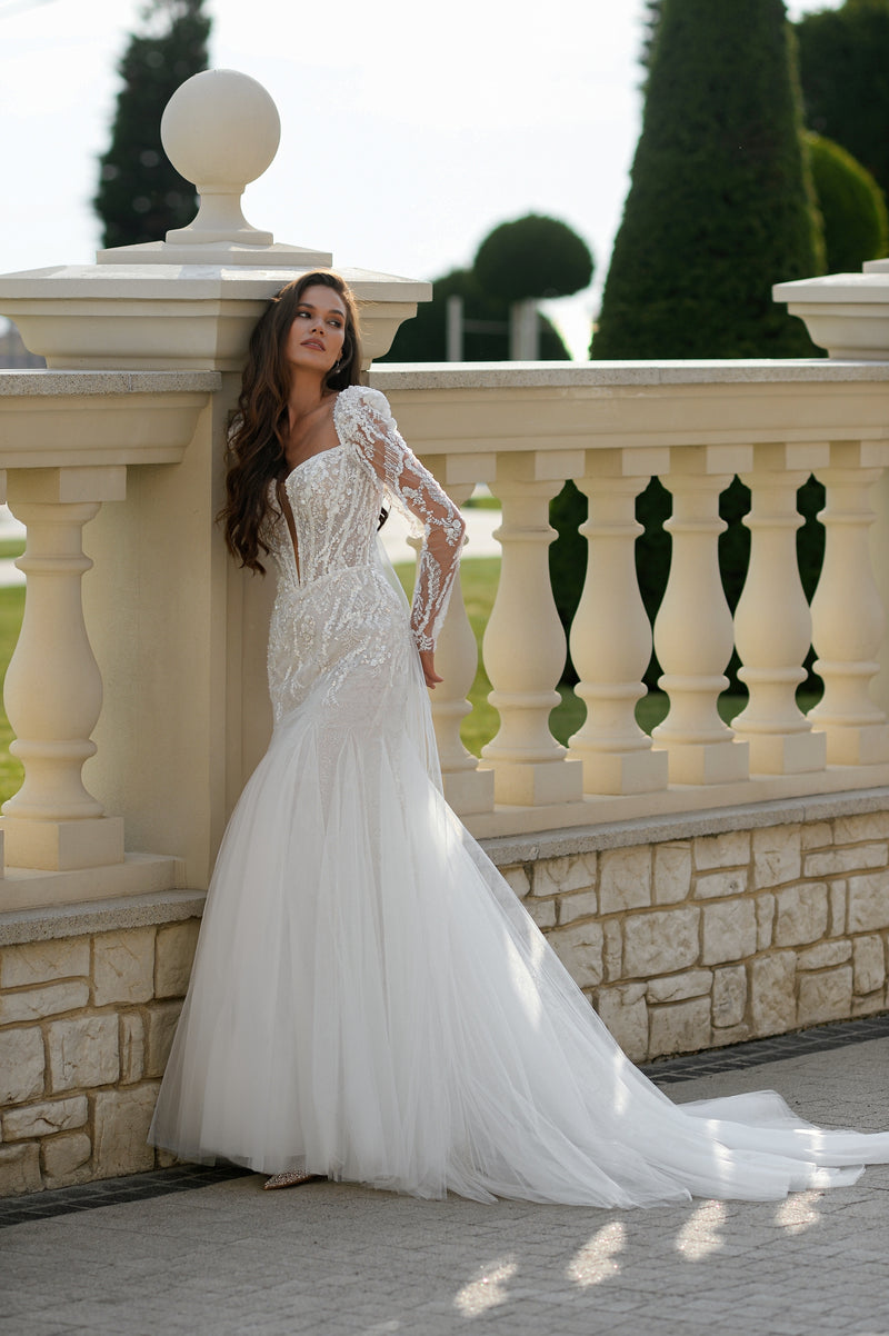 Celeste Grace Glitter Long Sleeve Mermaid Bridal Gown