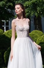 Pearly Spaghetti Strap Sweatheart Glitter A-Line Wedding Dress
