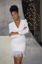 Long Sleeve V-Neck Short Silk White Dress