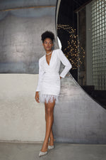 Long Sleeve V-Neck Short Silk White Dress