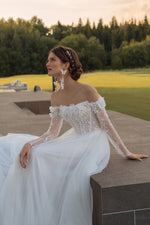 Off-the-Shoulder A-Line Wedding Dress with Exquisite Details