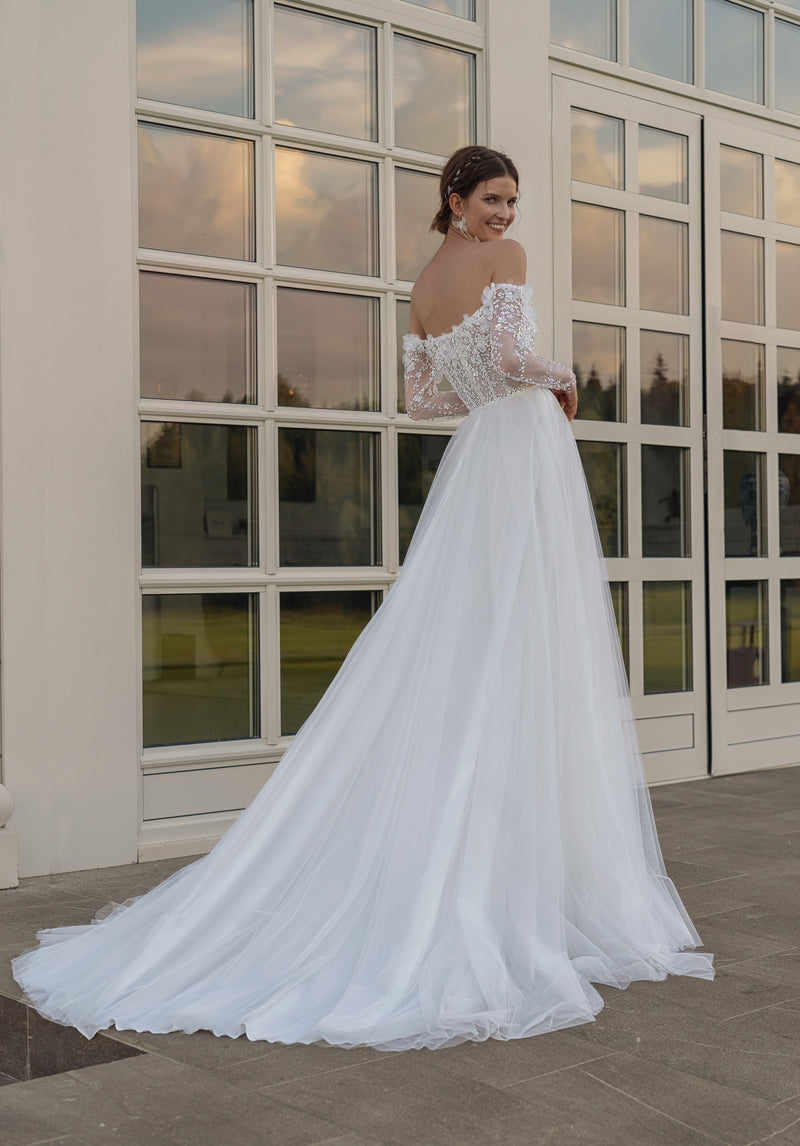 Off-the-Shoulder A-Line Wedding Dress with Exquisite Details