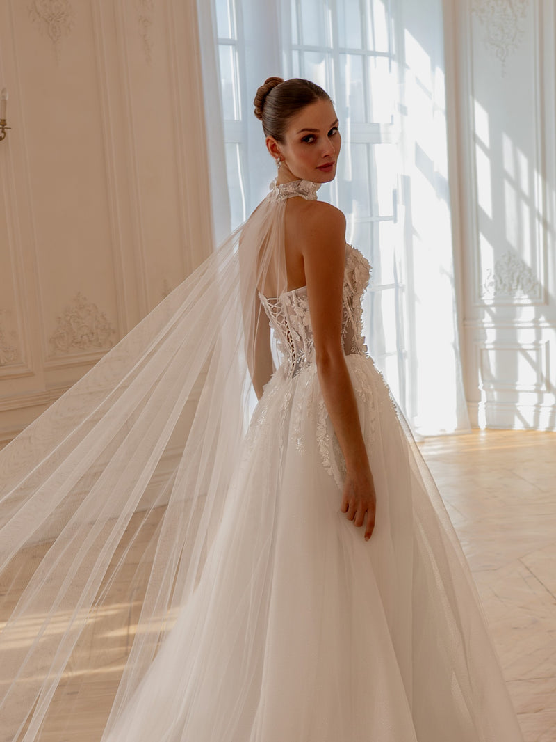 elegant corset dress Puff Sleeve Strapless Corset Bridal Gown by Nox Anabel JE1001L