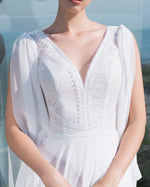 Robe de mariée trapèze sans manches à col en V avec dos unique et exquis