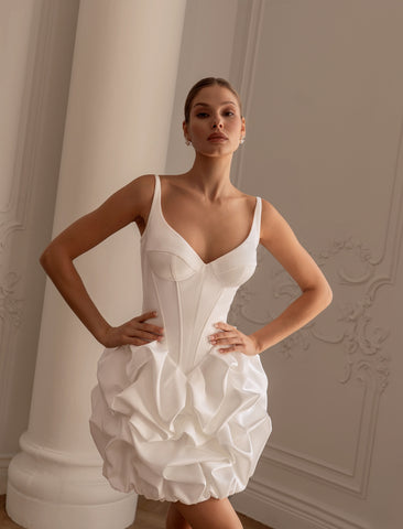 corset wedding dress short Short Corset Mini Wedding Dress with Draped Bubble Skirt