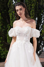 Off-Shoulder A-Line Wedding Dress with Embellishment