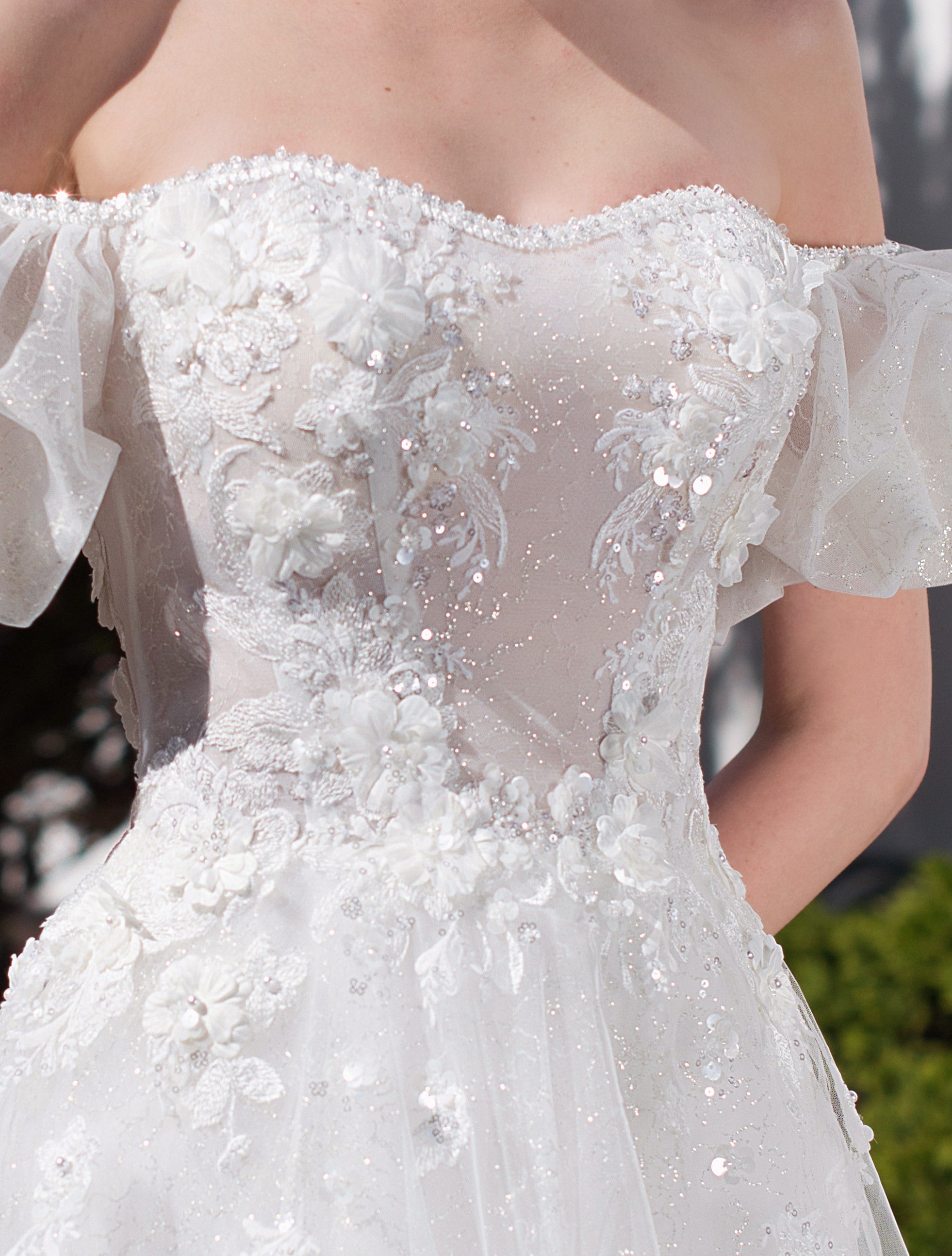 Off-Shoulder A-Line Wedding Dress with Embellishment – HAREM's Brides Off-Shoulder A-Line Wedding Dress with Embellishment – HAREM's Brides