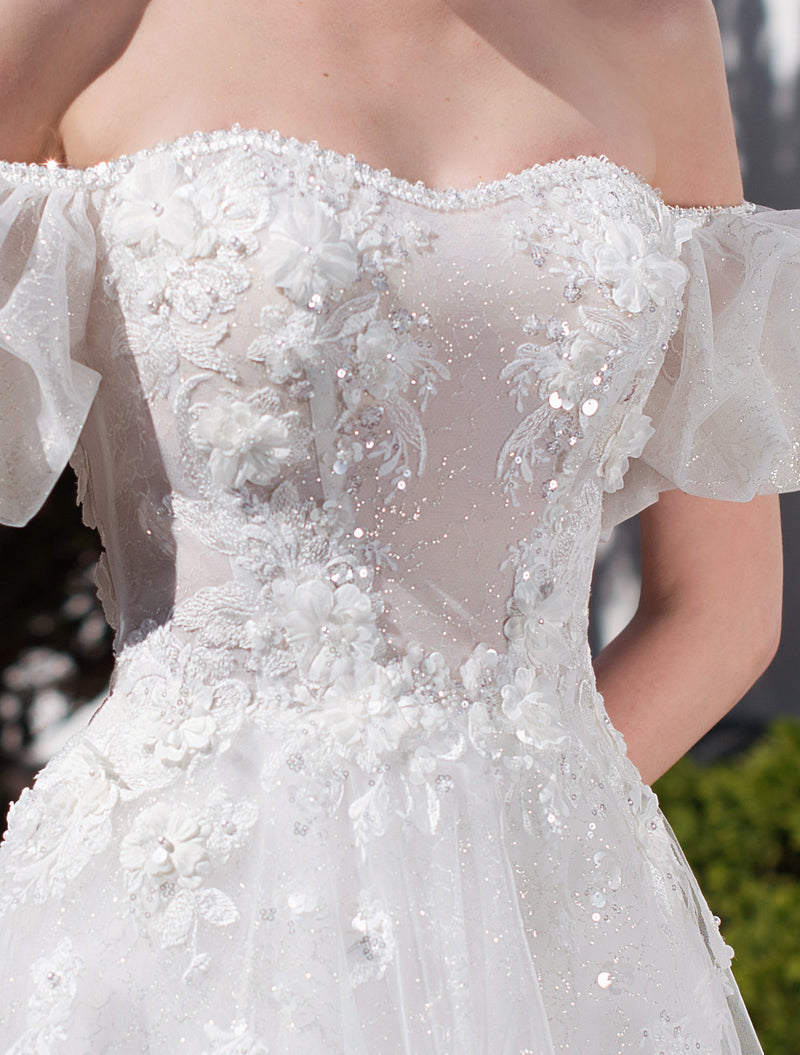 Off-Shoulder A-Line Wedding Dress with Embellishment