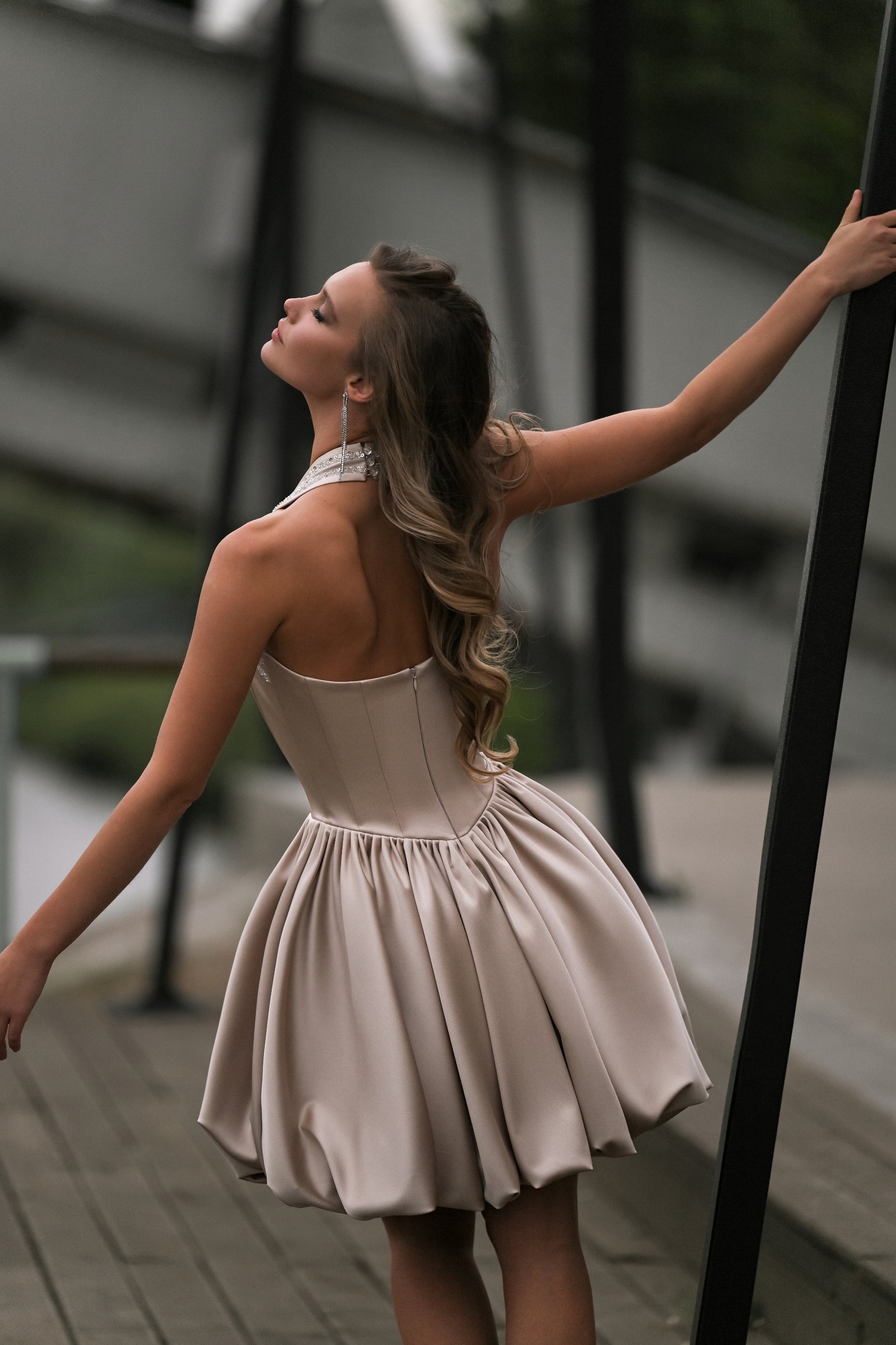 Halter-Neck Bubble Mini Dress with Embellished Straps | Halter-Neck Bubble Mini Dress with Embellished Straps |