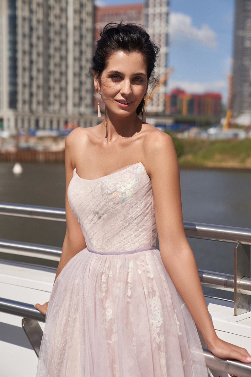 Strapless Floral Print Tulle Midi Dress EU42 Strapless Floral Print Tulle Midi Dress EU42