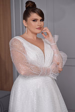 Exquisite Sheer Long Sleeve A-Line Plus-Size Sparkling Wedding Dress
