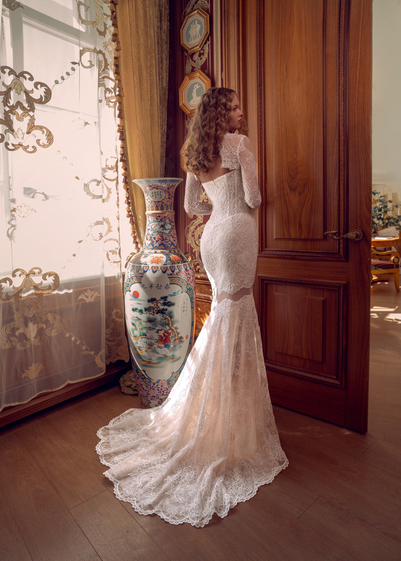 Two-Piece Lace Corset Wedding Dress with Detachable High-Neck Bolero