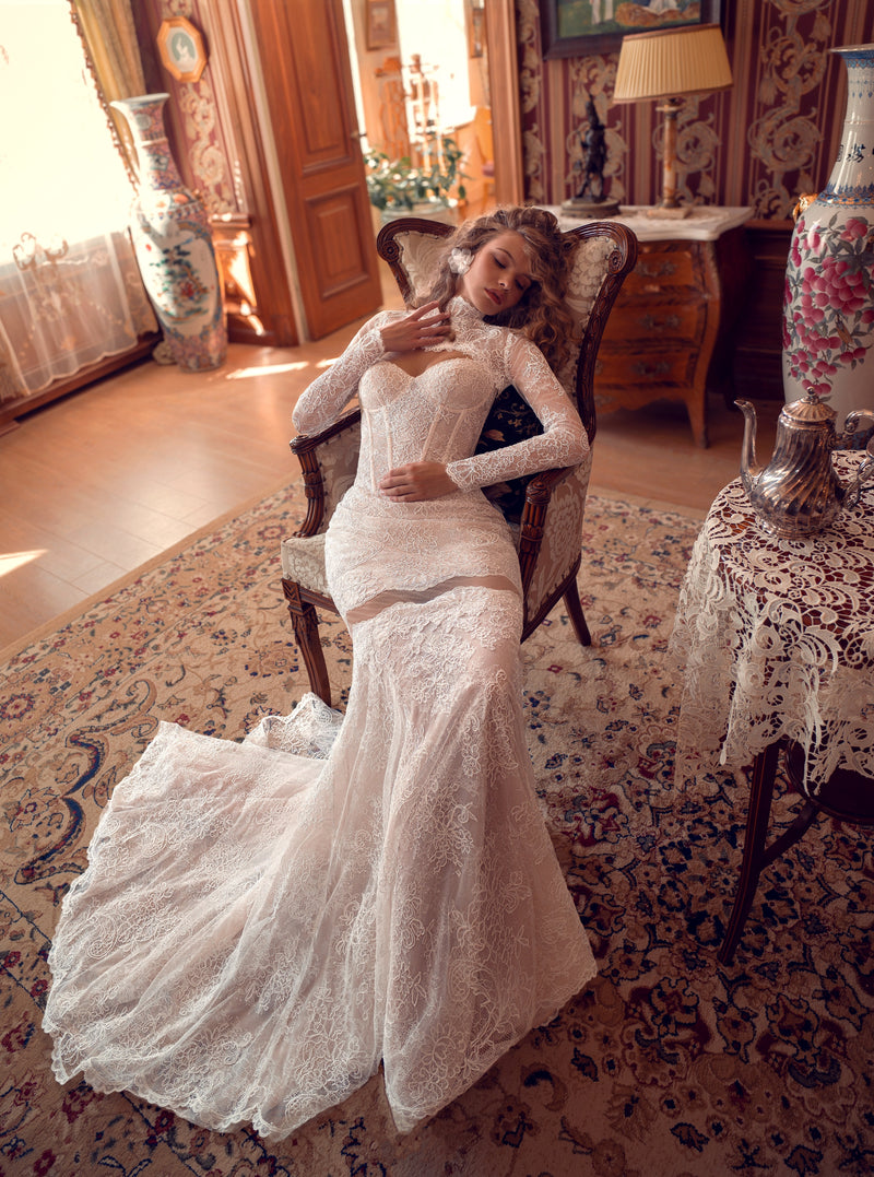 Two-Piece Lace Corset Wedding Dress with Detachable High-Neck Bolero | HAREM's Brides Two-Piece Lace Corset Wedding Dress with Detachable High-Neck Bolero | HAREM's Brides