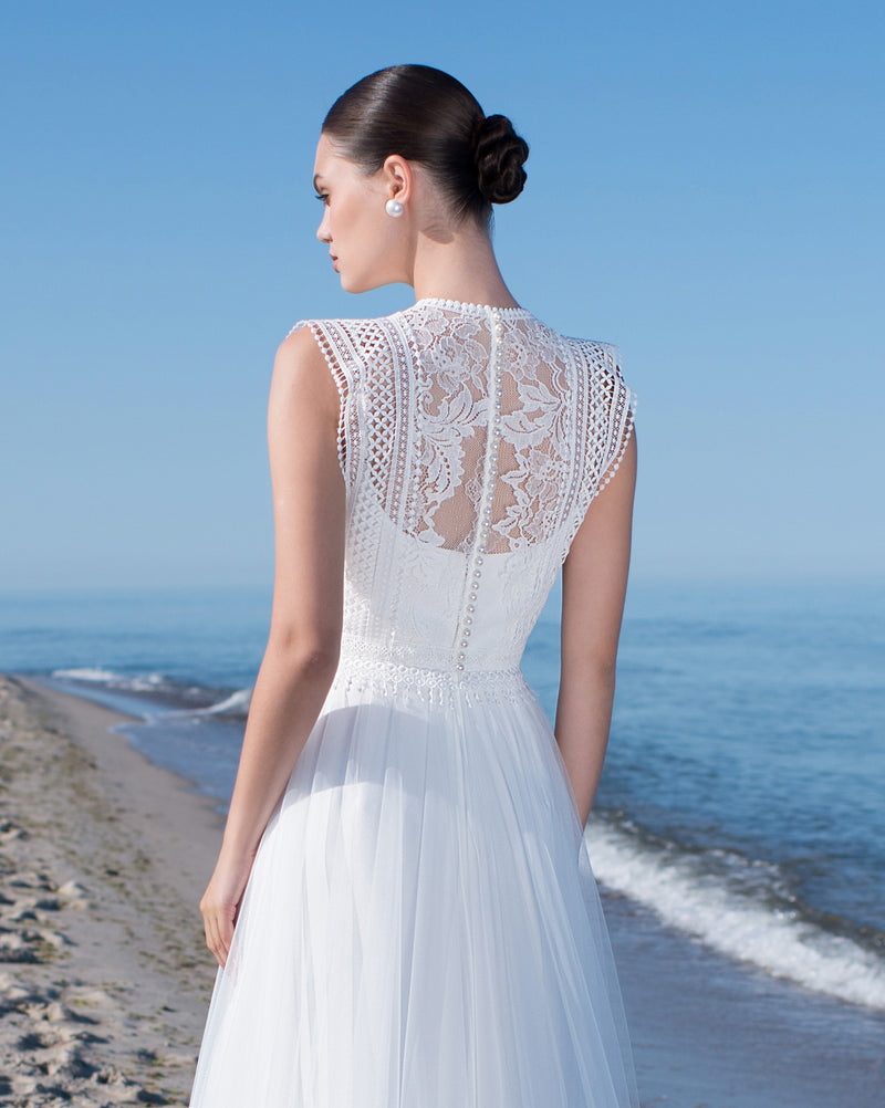 2en1 : Robe de mariée à bretelles fines et cape amovible