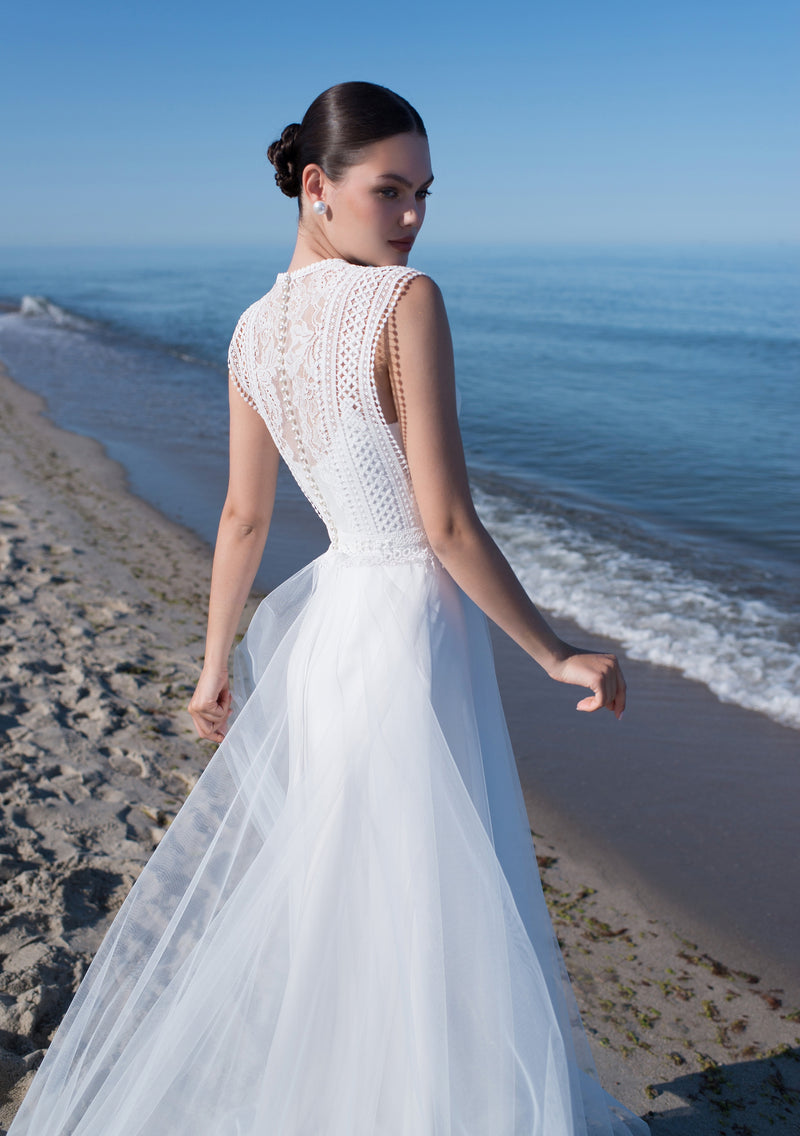 2en1 : Robe de mariée à bretelles fines et cape amovible