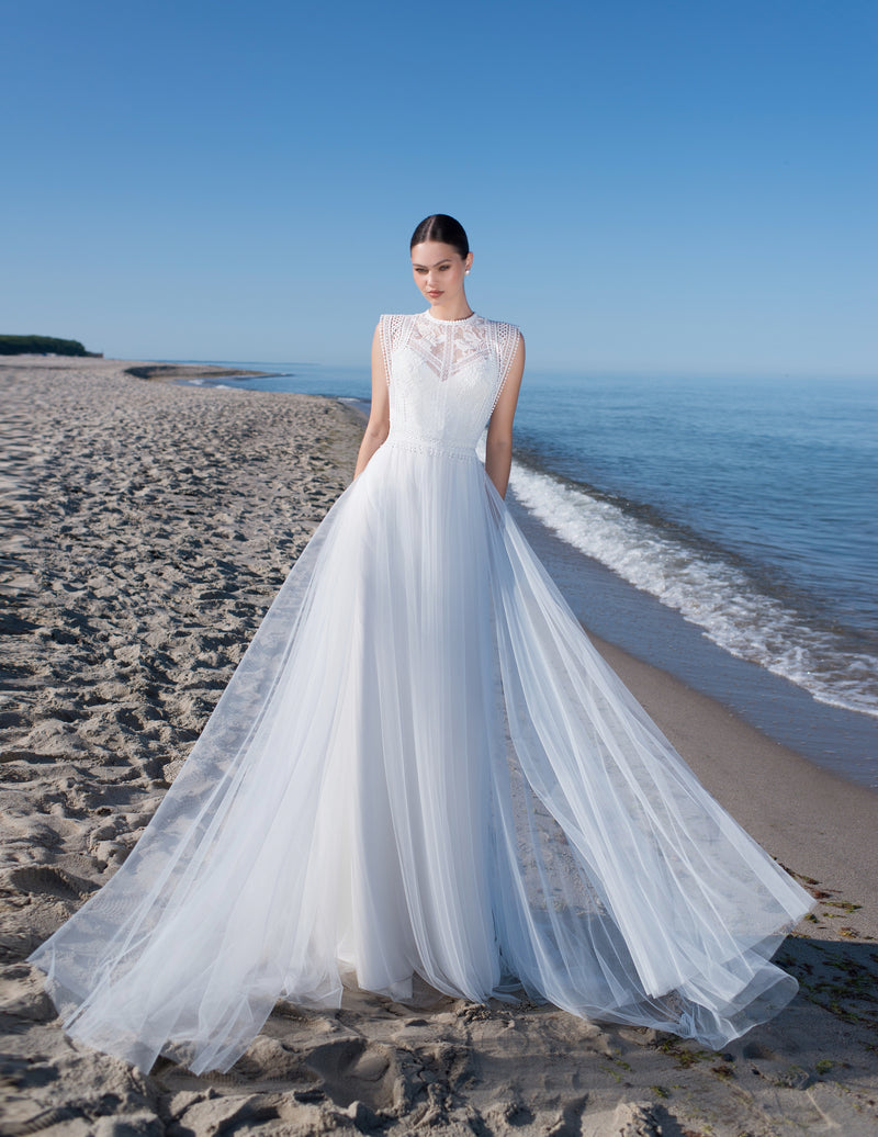 2en1 : Robe de mariée à bretelles fines et cape amovible