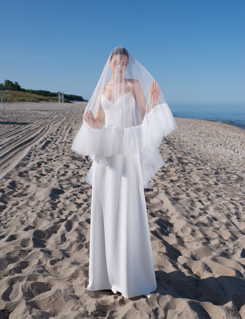 2en1 : Robe de mariée à bretelles fines et cape amovible