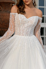 Amour Étoilé Gown: Off-Shoulder Sweetheart A-Line Glitter Wedding Dress