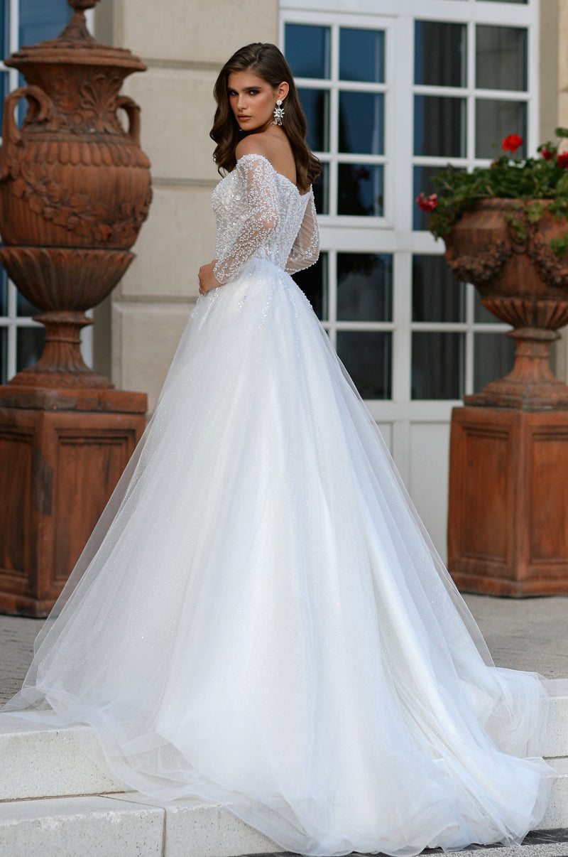 Amour Étoilé Gown: Off-Shoulder Sweetheart A-Line Glitter Wedding Dress