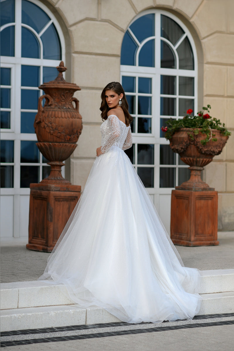 Amour Étoilé Gown: Off-Shoulder Sweetheart A-Line Glitter Wedding Dress