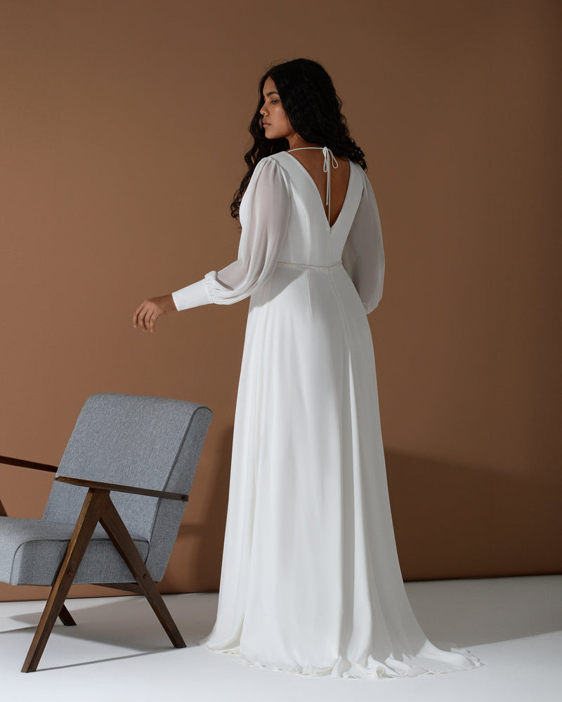 Classy Long Sleeve A-Line Wrap Minimalist Wedding Dress HAREM's Brides Classy Long Sleeve A-Line Wrap Minimalist Wedding Dress HAREM's Brides