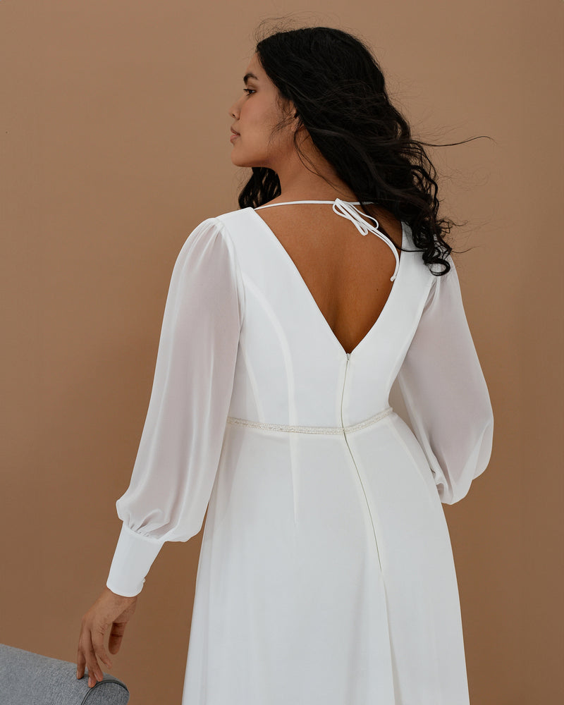 Classy Long Sleeve A-Line Wrap Minimalist Wedding Dress HAREM's Brides Classy Long Sleeve A-Line Wrap Minimalist Wedding Dress HAREM's Brides