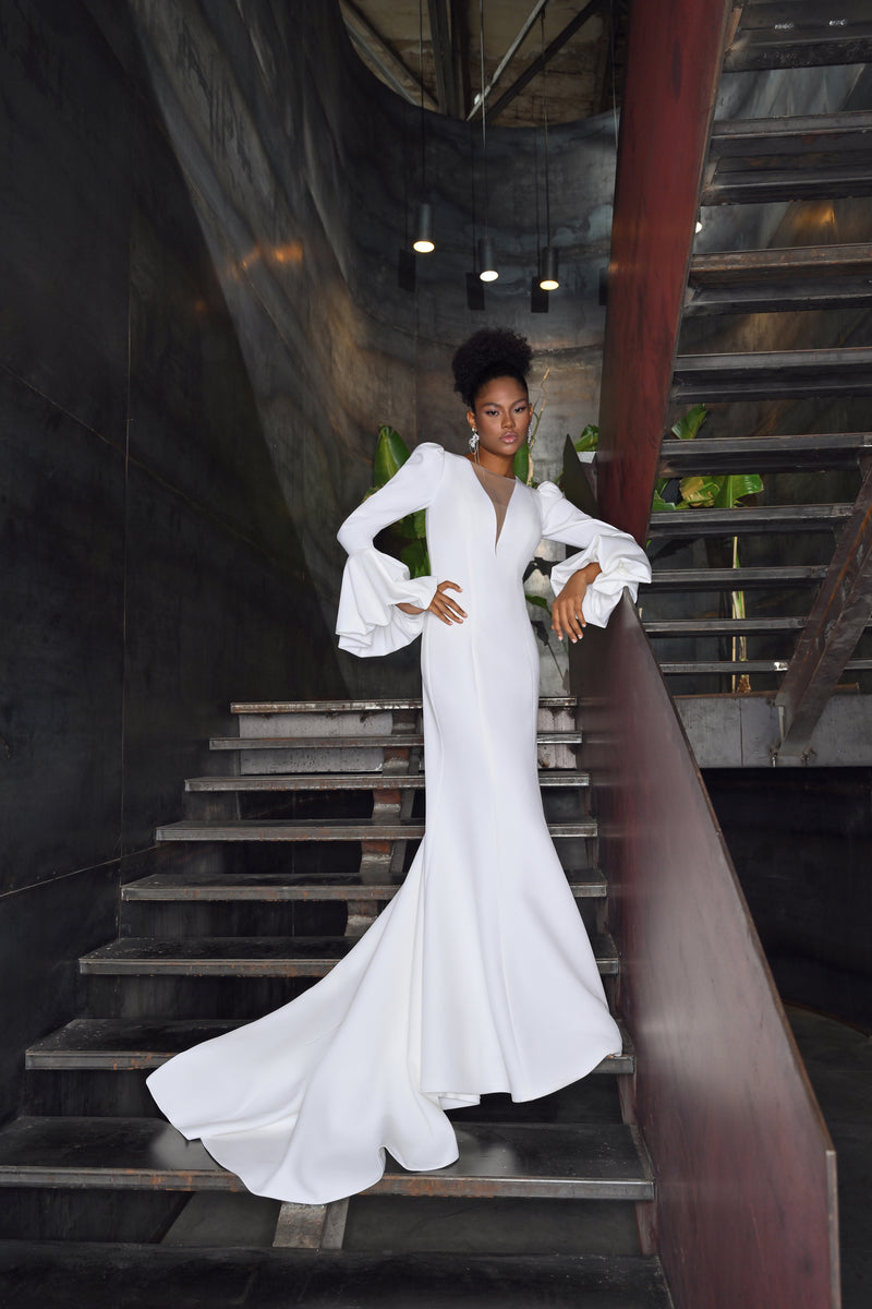Long Sleeve Trumpet Minimalist Modest Wedding Dress HAREM's Brides Long Sleeve Trumpet Minimalist Modest Wedding Dress HAREM's Brides