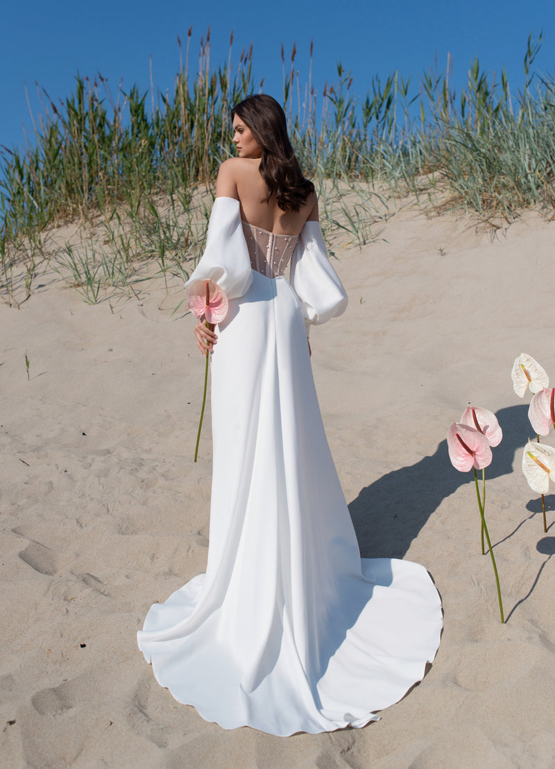 Minimalist Strapless  Wedding Dress with Removable Sleeves