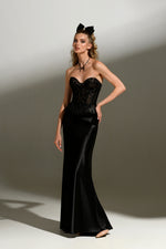 Lace Corset Maxi Black Dress