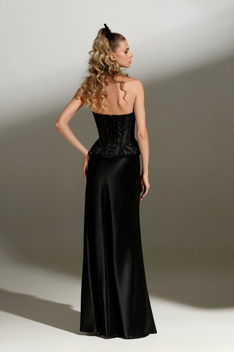 Lace Corset Maxi Black Dress