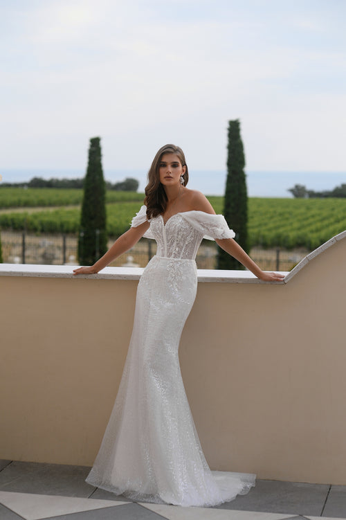 Off-Shoulder Glitter Mermaid Wedding Dress