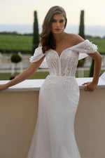 Off-Shoulder Glitter Mermaid Wedding Dress