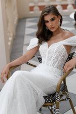 Off-Shoulder Glitter Mermaid Wedding Dress
