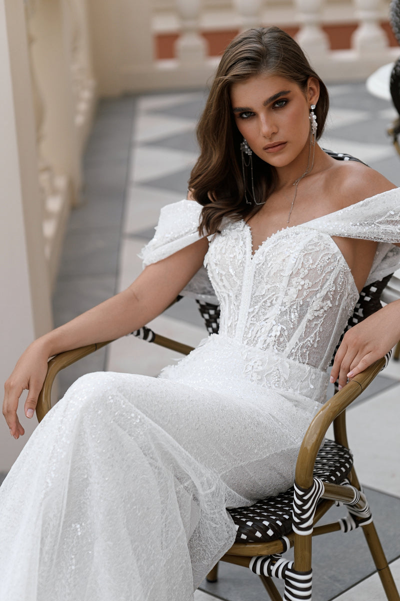 Off-Shoulder Glitter Mermaid Wedding Dress