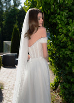 Off-Shoulder Sheath Wedding Dress with Pearls