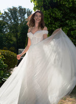 Off-Shoulder Sheath Wedding Dress with Pearls