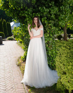 Off-Shoulder Sheath Wedding Dress with Pearls