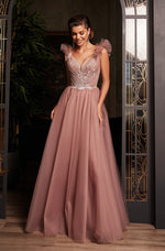 V-Neck Long Evening Gown with Unique Wings