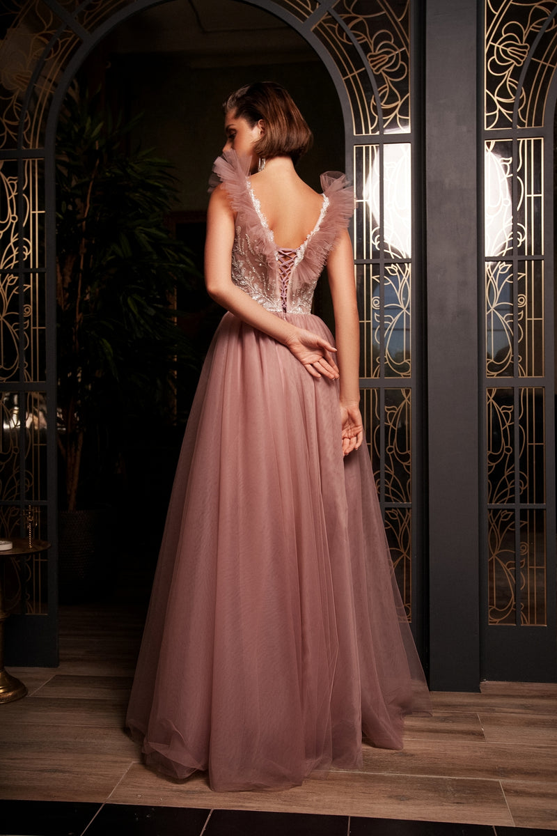 V-Neck Long Evening Gown with Unique Wings