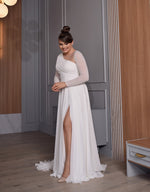 Precioso vestido de novia de talla grande, corte A, manga larga