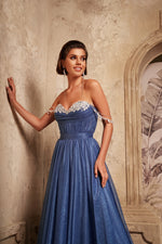 Off-Shoulder Sweatheart Glitter Evening Dress