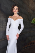 Off-the Shoulder Long Sleeve Mermaid Minimalist Wedding Dress