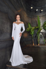 Off-the Shoulder Long Sleeve Mermaid Minimalist Wedding Dress