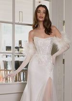 Exquisite Strapless Mermaid Wedding Dress with Removable Gloves