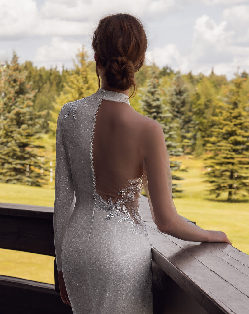 Vestido de novia con purpurina y tubo de un solo hombro