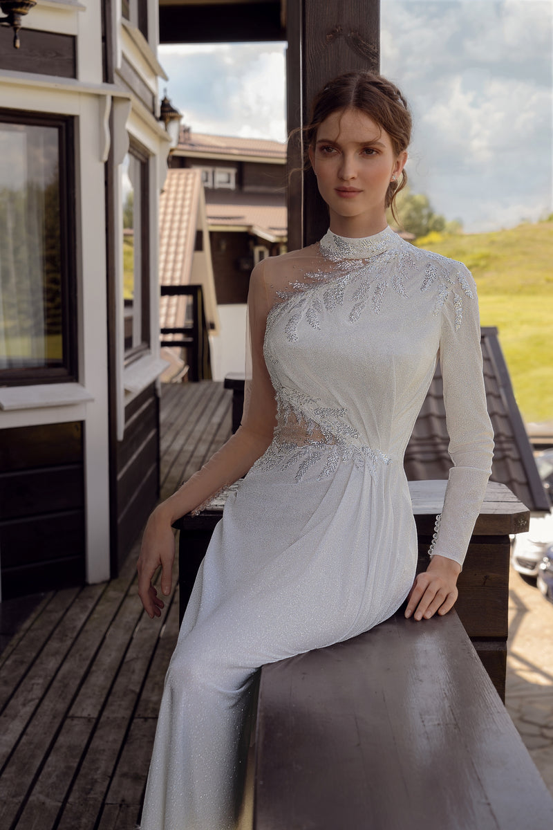One-Shoulder Sheath Glitter Wedding Dress HAREM's Brides One-Shoulder Sheath Glitter Wedding Dress HAREM's Brides